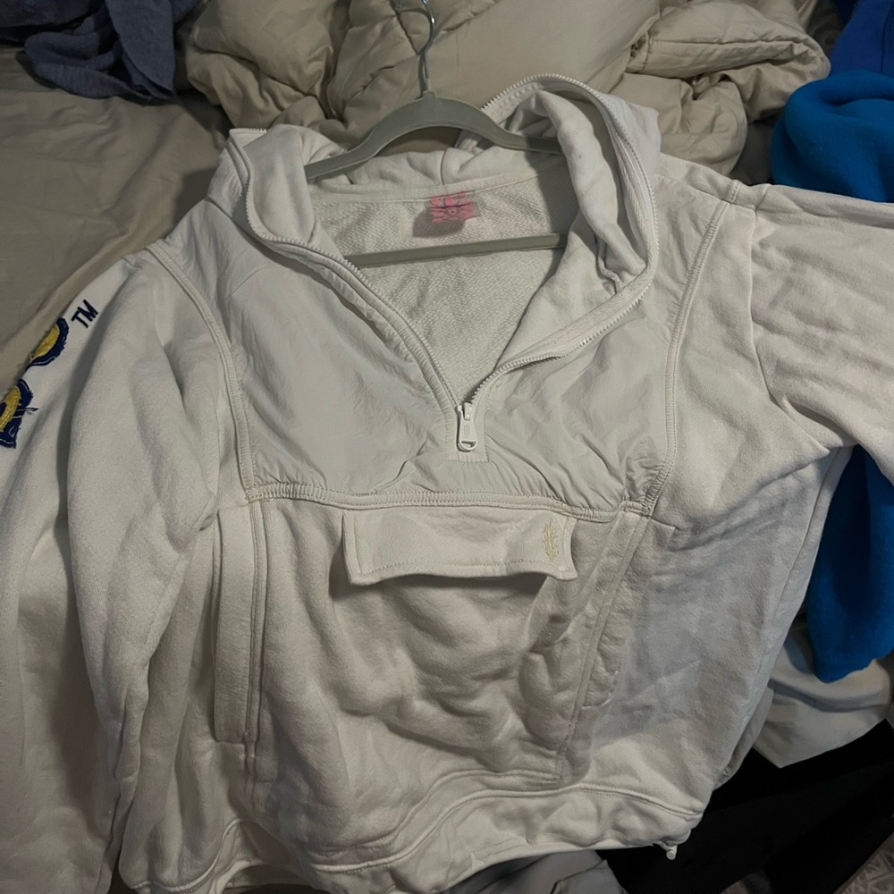 Free People White Half-Zip Pullover